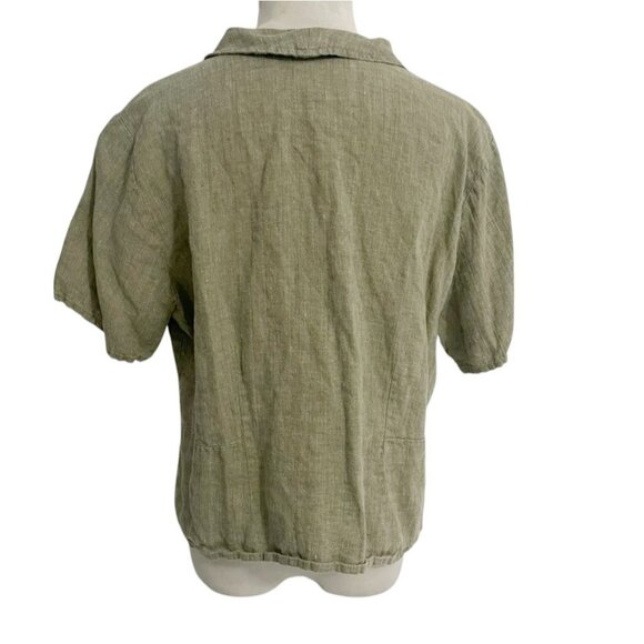 FLAX Size Medium Top Blouse Button Down Linen Short Sleeve Boho Lagenlook - Picture 4 of 6